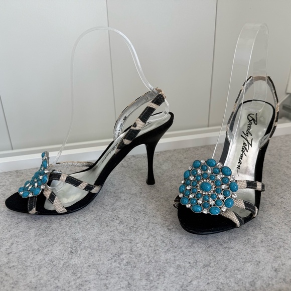 Beverly Feldman Shoes - Beverly Feldman Chic Turquoise Embellished Slingback Heels Sz 6 Heeled Sandals